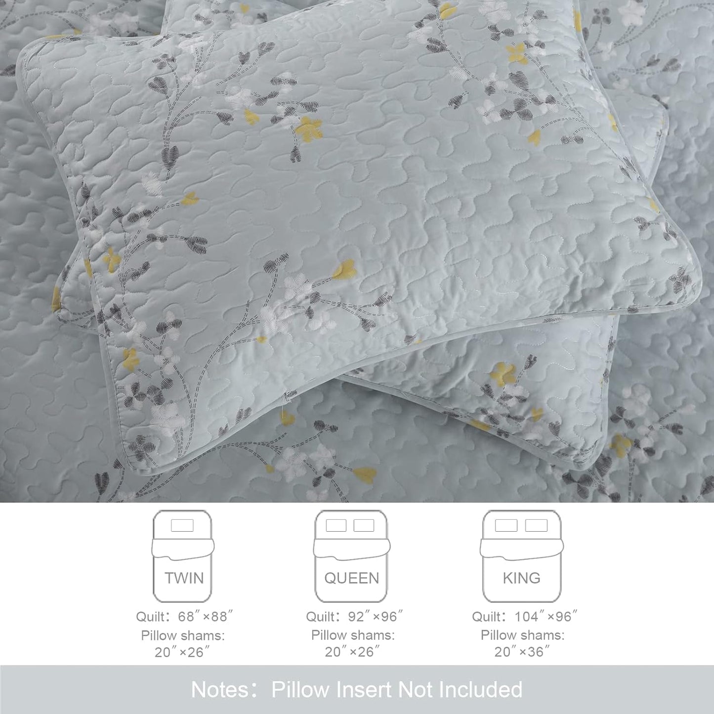 Exclusivo Mezcla Reversible Boho Quilt Set King Size, 3 Pieces Flowers Light Blue All Season Bedspreads, Ultra Soft Floral Coverlet Bedding Set with Printed Pattern (1 Quilt, 2 Pillow Shams)