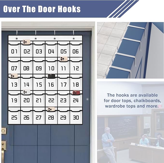 Loghot Classroom Accessories Closet Pocket Chart for Cell Phones Holder Wall Door Hanging Organizer (30 Pockets White)