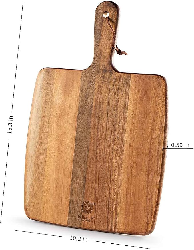 Acacia Wood Cutting Board - Wooden Kitchen Cutting Board for Meat, Cheese, Bread,Vegetables &Fruits- Charcuterie Board Cheese Serving Board with Handle (15.3"x10.2")