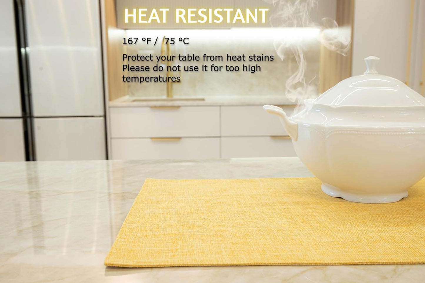 Placemat Set-Washable Place Mats for Parties, Elegant Table Mats for Kitchen Table, Set of 4 Dining Table Placemats, Heat-Resistant Cloth Placemats for Indoor and Outdoor,13x19-Yellow