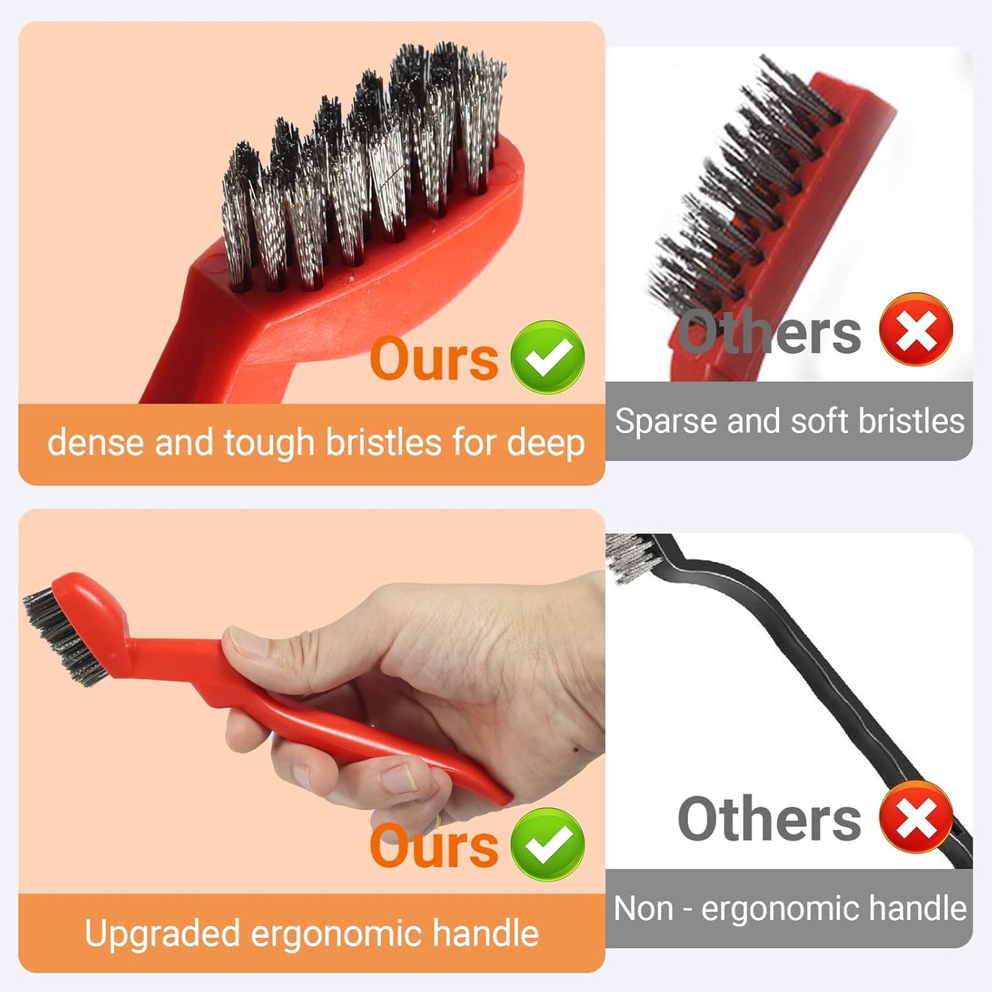 GOLDEN SMILE 3-Pack Heavy-Duty Stainless Steel Wire Brushes – 7" Ultra-Stiff 5x29 Grid (40% Denser Bristles) – Resists Bending, Rust & Grime Blaster for Industrial Cleaning