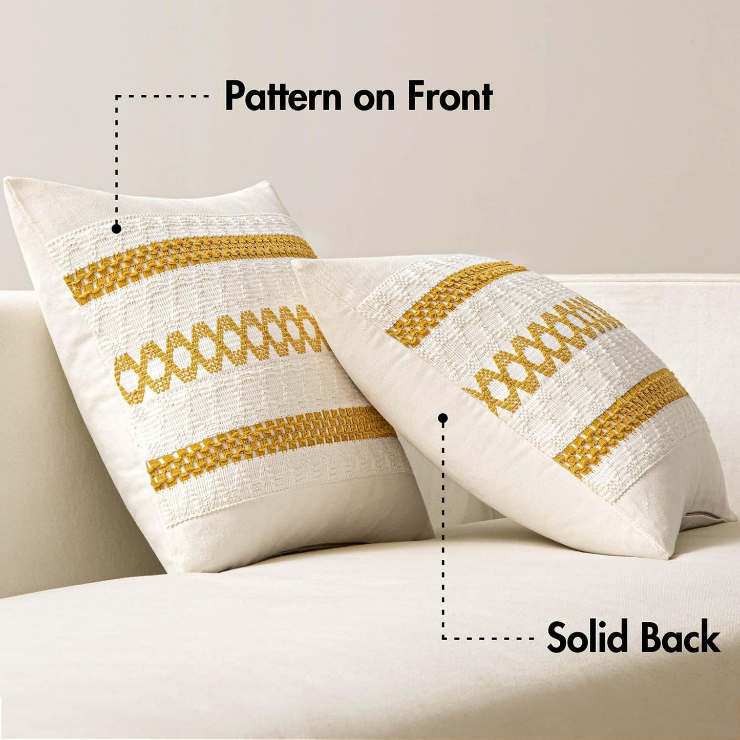 MIULEE Set of 2 Mustard Yellow Boho Decorative Pillow Covers 18x18 Inch Farmhouse Rustic Couch Throw Pillows Modern Spring Cotton Cushion Covers Retro Cute Macrame Woven Home Decor for Bed Sofa Chair
