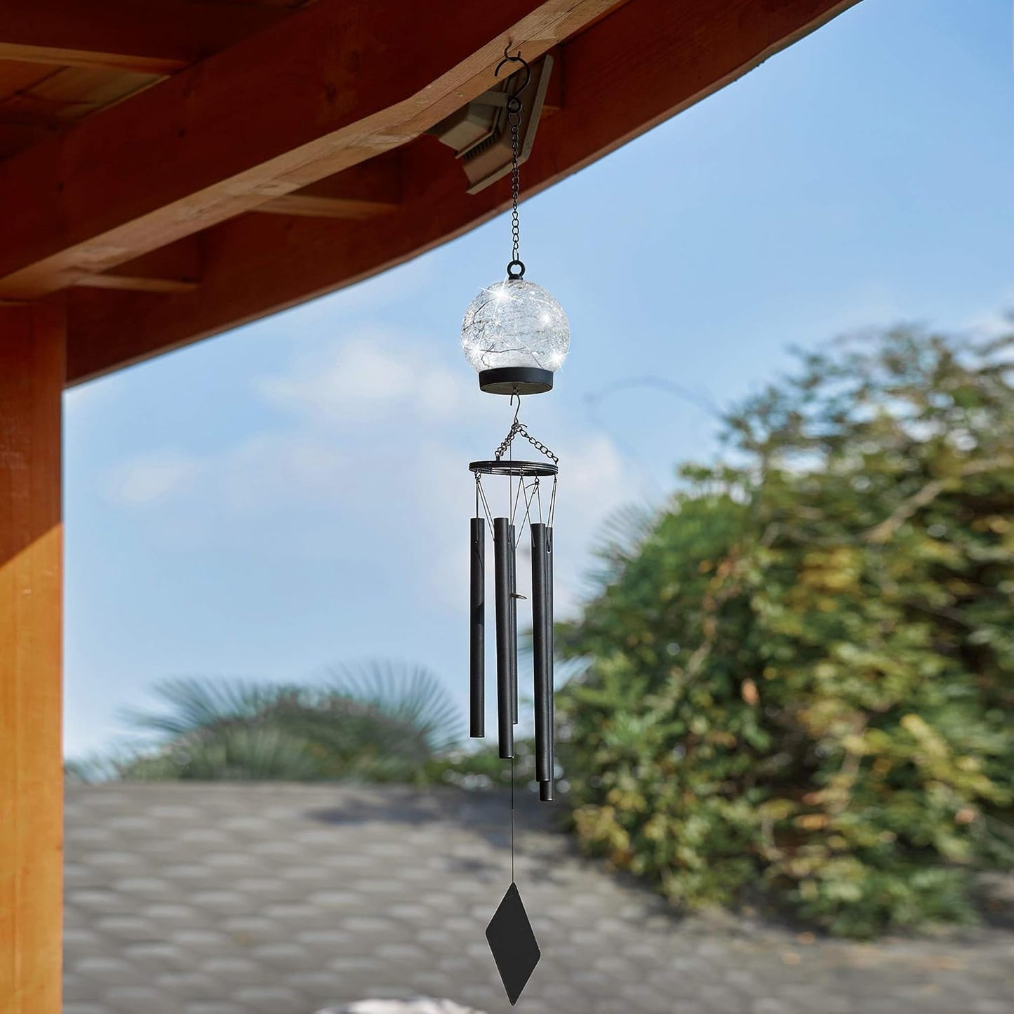 Wind Chimes Outdoor Solar Lights, 42 Inch Large Sympathy Chime 15 LED Twinkle Warm White Crackled Glass Sphere Ball Hanging Lantern Birthday Gifts for Decorative in Garden, Yard, Patio, Landscape