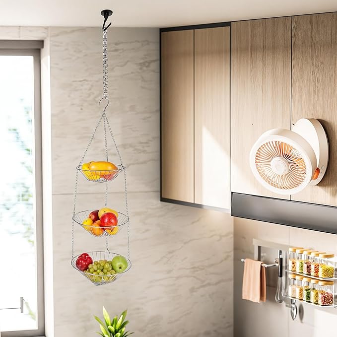3-Tier Kitchen Wire Storage Basket Hanging Fruit Storage 2 Pack