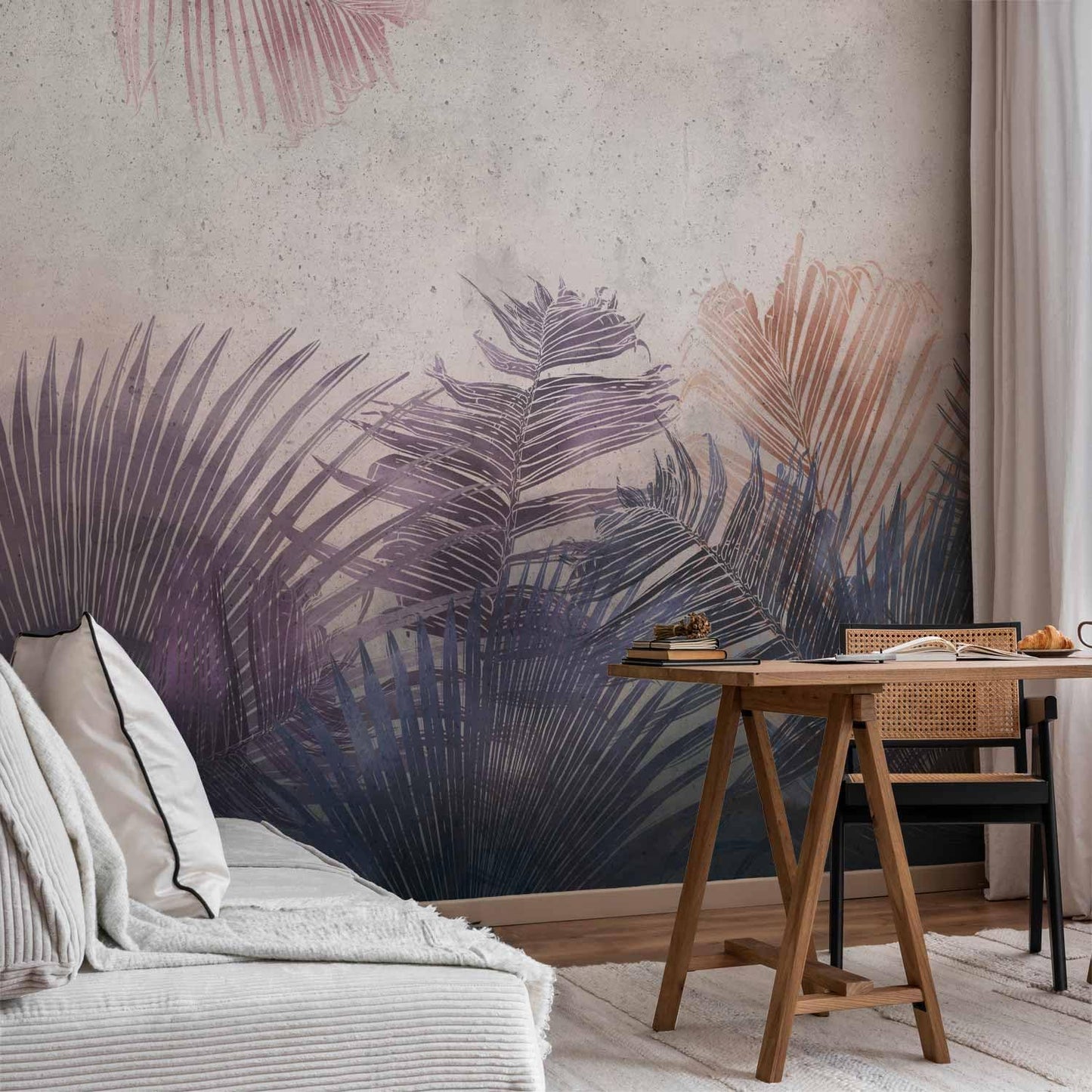 artgeist Wall Mural Jungle 157"x110"XXL Non-Woven Wallpaper Fleece Wall Decor Photo Print Picture Image Design Leaves Botanical Nature Purple Grey b-A-0827-a-a
