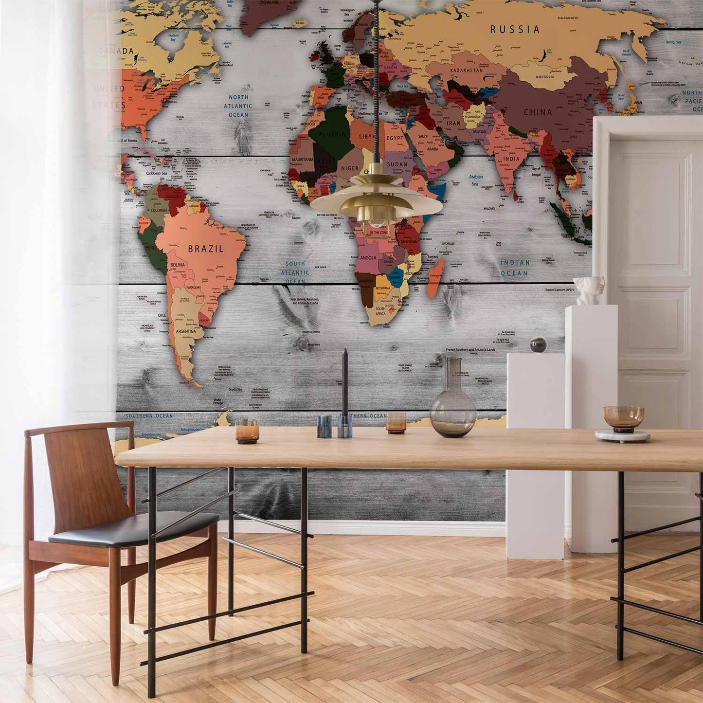 artgeist Wall Mural World Map 118x83 in - XXL Non-Woven Wallpaper Fleece Wall Decor Photo Print Picture Image Design Home Map of The World k-B-0009-a-c