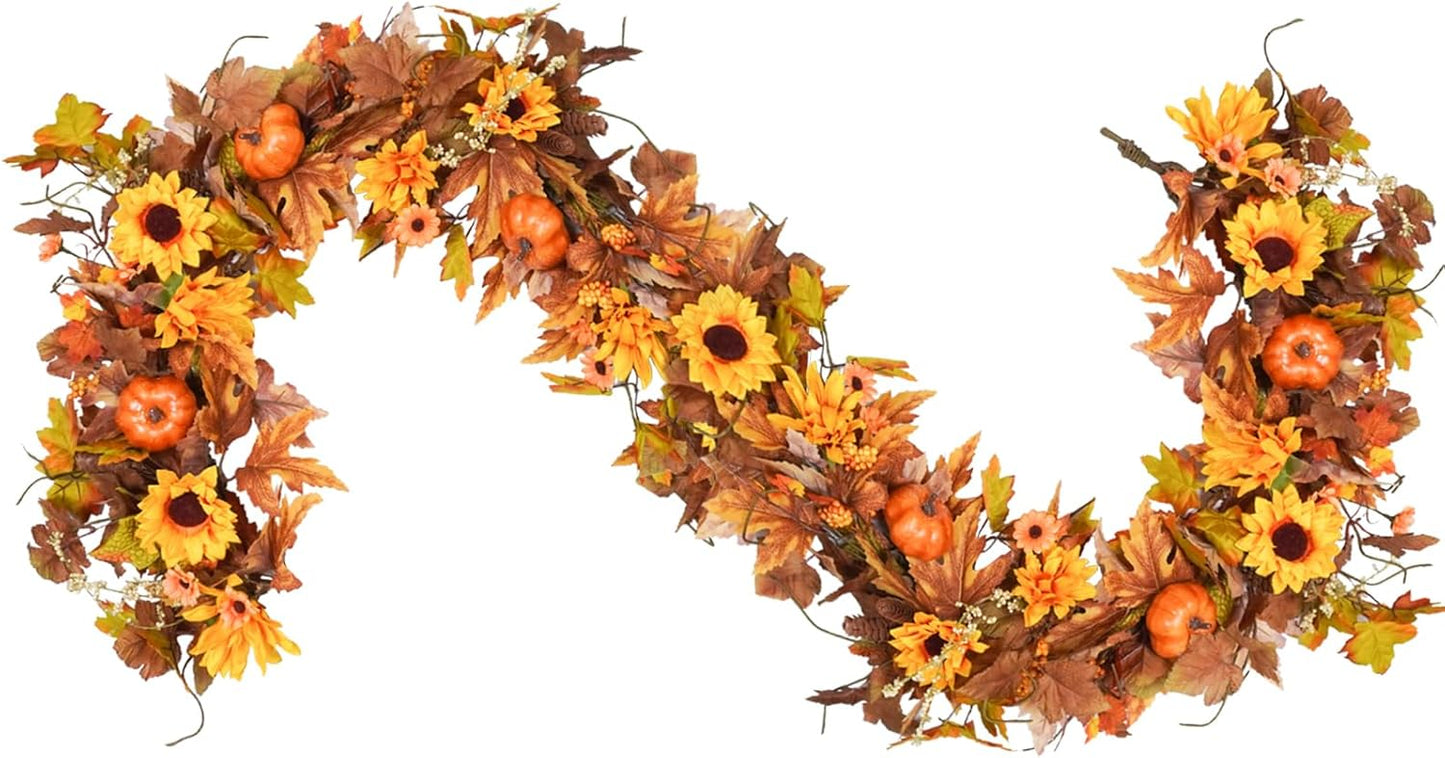 Uieke 28 Inch Fall Wreath for Front Door Outside Large Artificial Autumn Wreath with Orange Sunflowers Maple Leaves Pumpkins Fall Decoration for Home Farmhouse Door Wreath for Harvest Thanksgiving