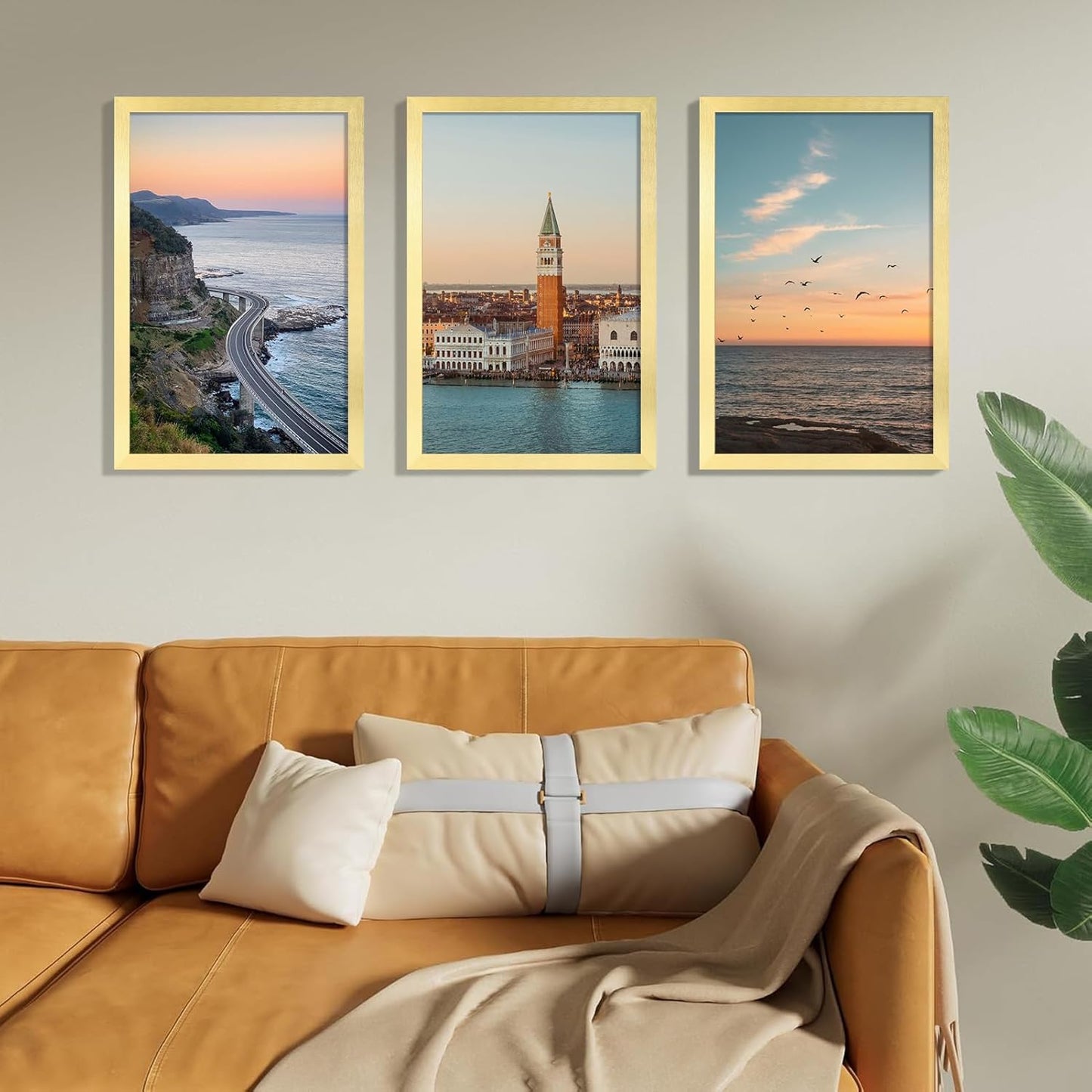 Vittanly 11x17 Picture Frames Set of 9, Shatter Resistant Plexiglass, Display 8x12 Pictures with Mat or 11x17 without Mat, Photo Frames for Wall Mount, Engineered Wood, Gold