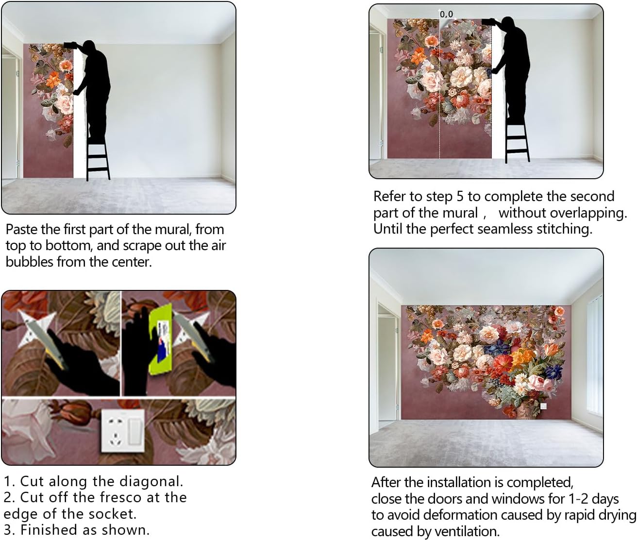 Colorful Floral Leaf Bathroom wallpeper Living Room Bedroom Pink Flower Wall Mural - 137"x96" (Not Peel and Stick)