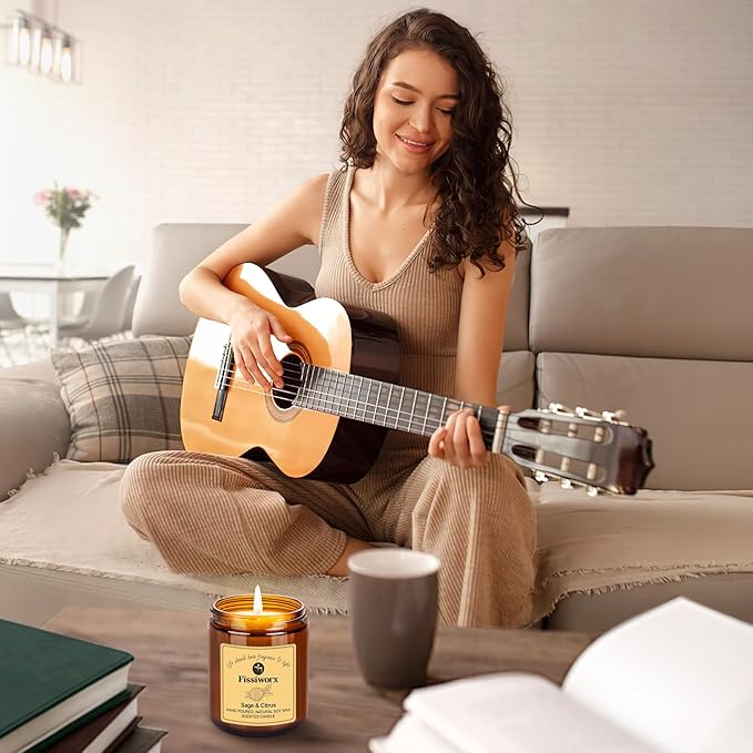 Sage & Citrus Scented Candle Set 2 Pack – Natural Soy Wax Hand-Poured – 60 Hour Long Lasting Burn – Relax and Relieve Stress – Premium Aromatherapy Candle for Home Decor, Gifts