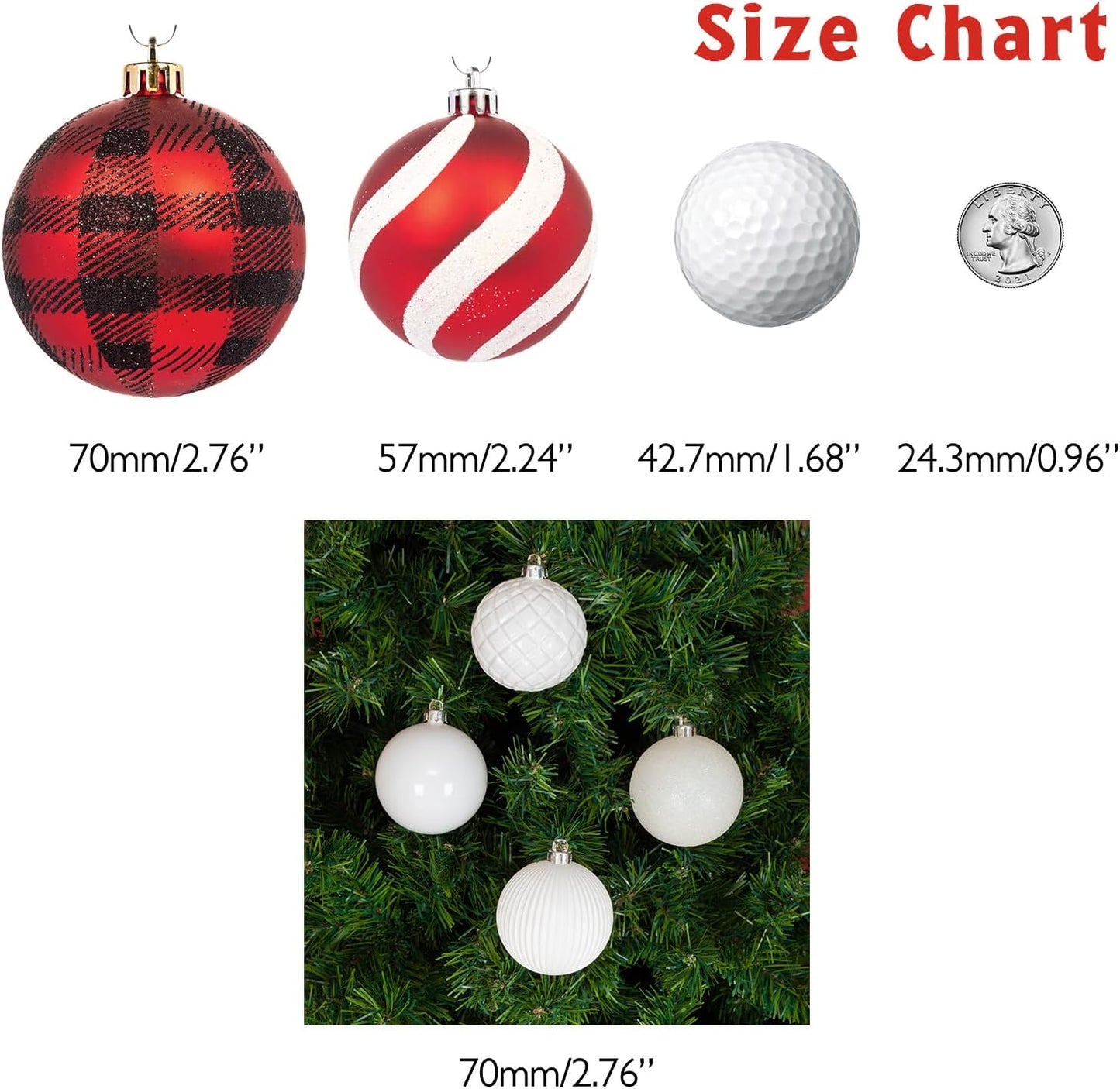 Every Day is Christmas Ornaments, Shatterproof Christmas Tree Ornament Set, Christmas Balls Decoration 35 Count (2.75"/70mm, Cream)