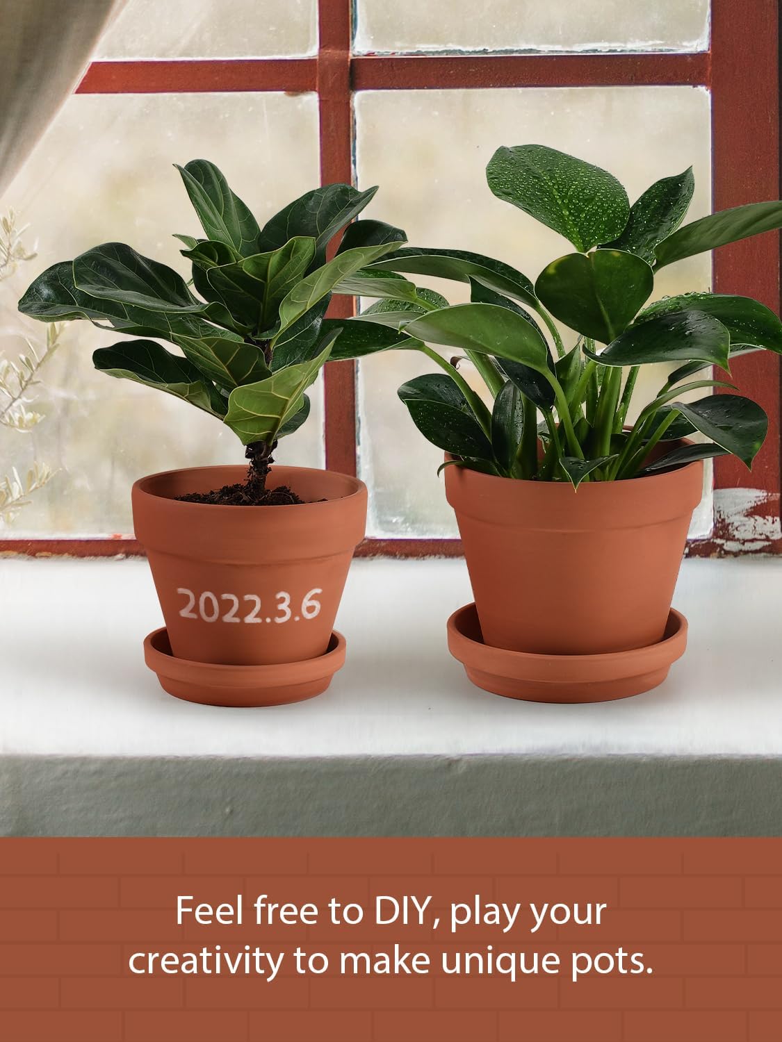 INGOFIN Terracotta Pots Set with Saucer - 5/6/7 inch Ceramic Clay Planters with Drainage Hole, Garden Flower Succulent Pots with Tray for Indoor Outdoor Plants, Set of 3