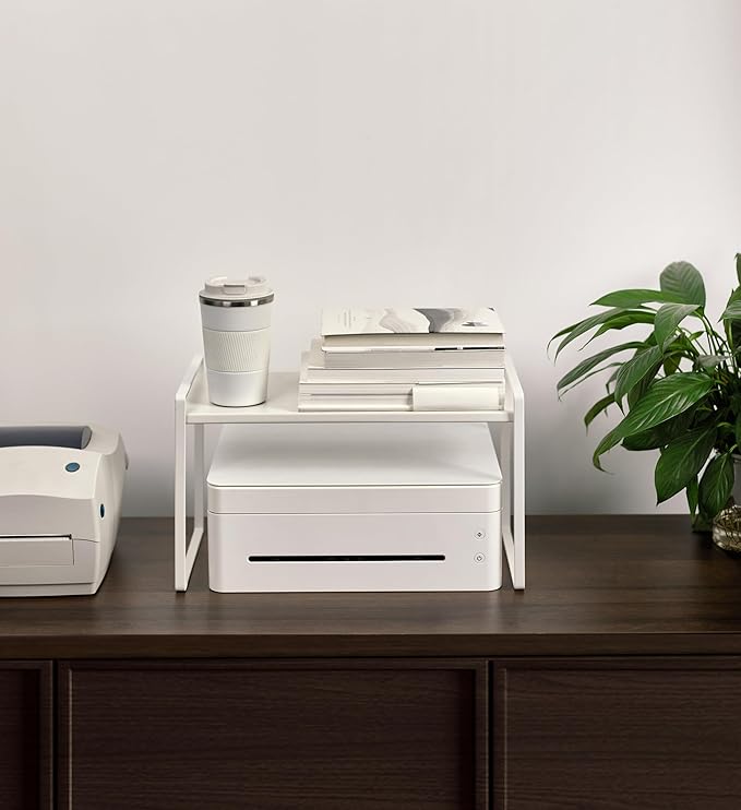 Nxconsu 2Pack Cabinet Shelves Stackable Shelf Organizer Rack Riser for Kitchen Cabinet Pantry Cupboard Counter Countertop Home Organization Storage Space Saver Heavy Duty Metal Nonslip White Wide Tall