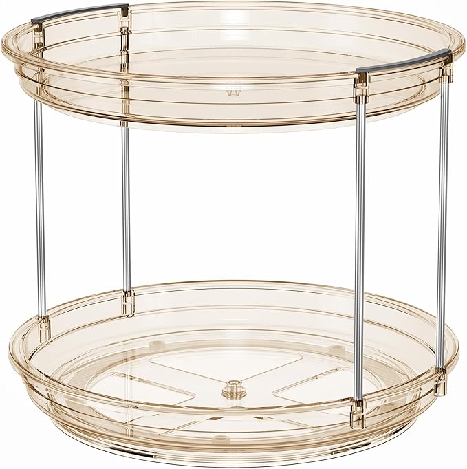 LAMU 2 Tier Lazy Susan Turntable Organizer 10.6'' Rotating Spice Rack Organization for Cabinet, Kitchen, Pantry, Countertop, Bathroom, Vanity, Medicine Cabinet Organizer, Amber
