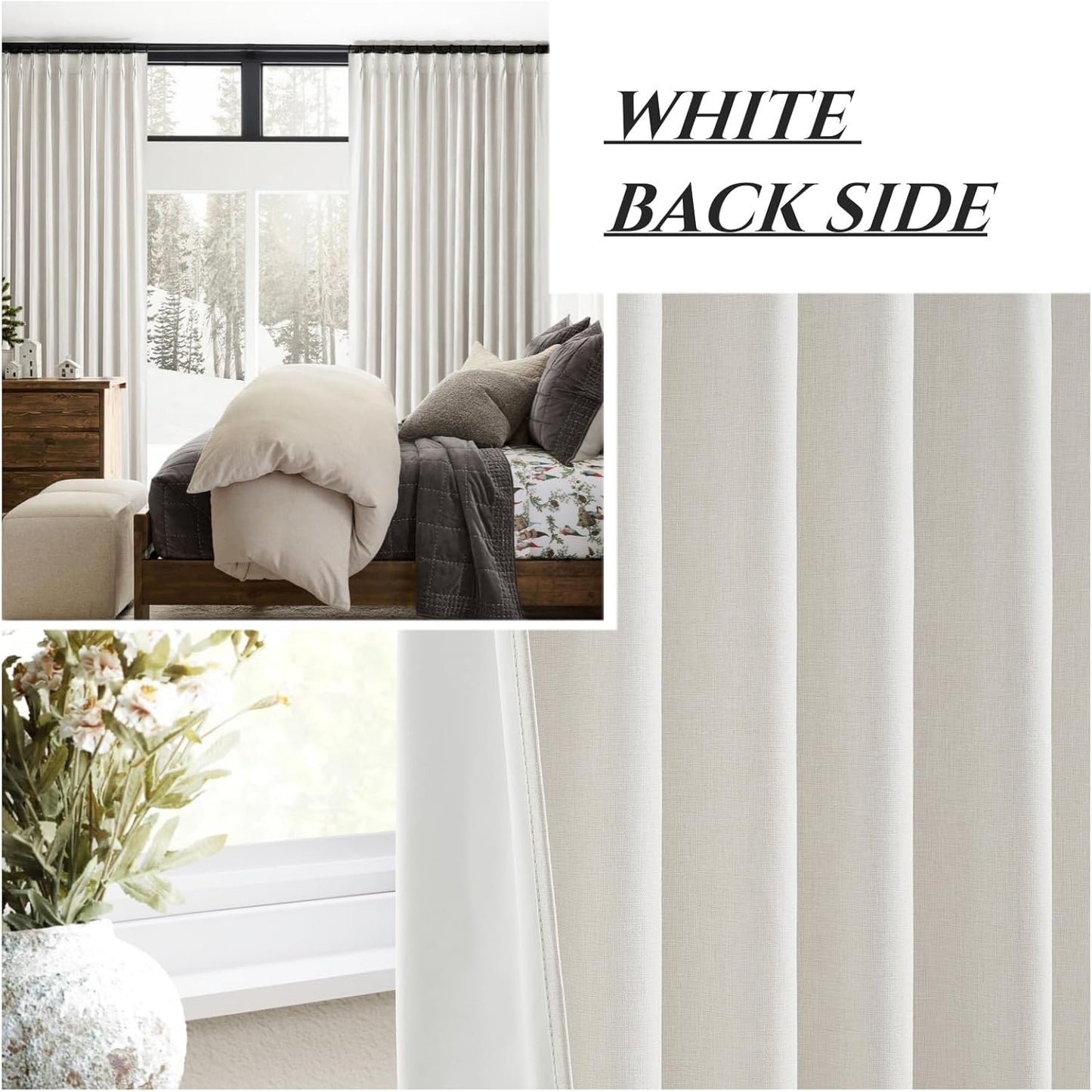Birch Drapes 84 Inch Length 2 Panels Set, Linen Pinch Pleated Curtains for Bedroom Windows Energy Efficient Thermal Lined Rustic Country Blackout Curtains for Living Room with Rings/Pencil Pleat 7ft