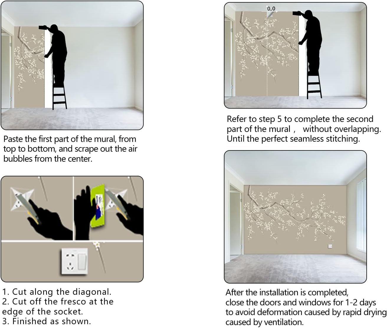 Chinese Style Plum Flower wallpeper Living Room Bedroom Office Wall Mural - W91 xH65(Not Peel and Stick)