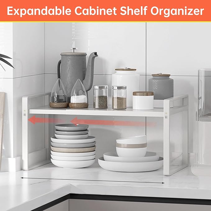 Expandable Cabinet Organizer 14"~25", Kitchen Shelf Organizer Spice Rack 11” wide, Cupboard Organizers And Storage Shelves, Kitchen Counter Organizers, Countertop Cabinets Small Pantry Shelf