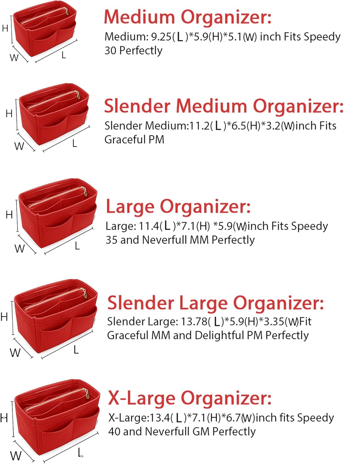 LEXSION Felt Purse Bag Organizer Insert with zipper Bag Tote Shaper Fit Speedy Neverful PM MM