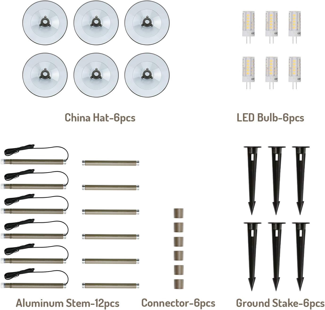 3W LED Landscape Lights Landscape Lighting Low Voltage Outdoor Pathway Lighting Replaceable LED Bulb 3000K Aluminum housing with ABS Ground Stake for Yard Patio Driveway Bronze, Pack of 6