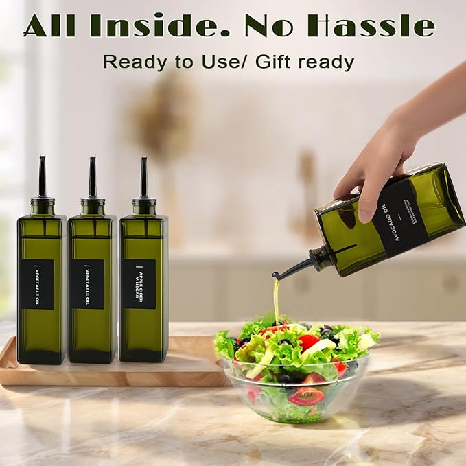 Olive Oil Dispenser Bottle for Kitchen- 16.9oz Oil Bottles UV Protection, Oil and Vinegar Dispenser Set, Drip-Free Pourer, Elegant Kitchen Essential- 16.9oz, Set of 2