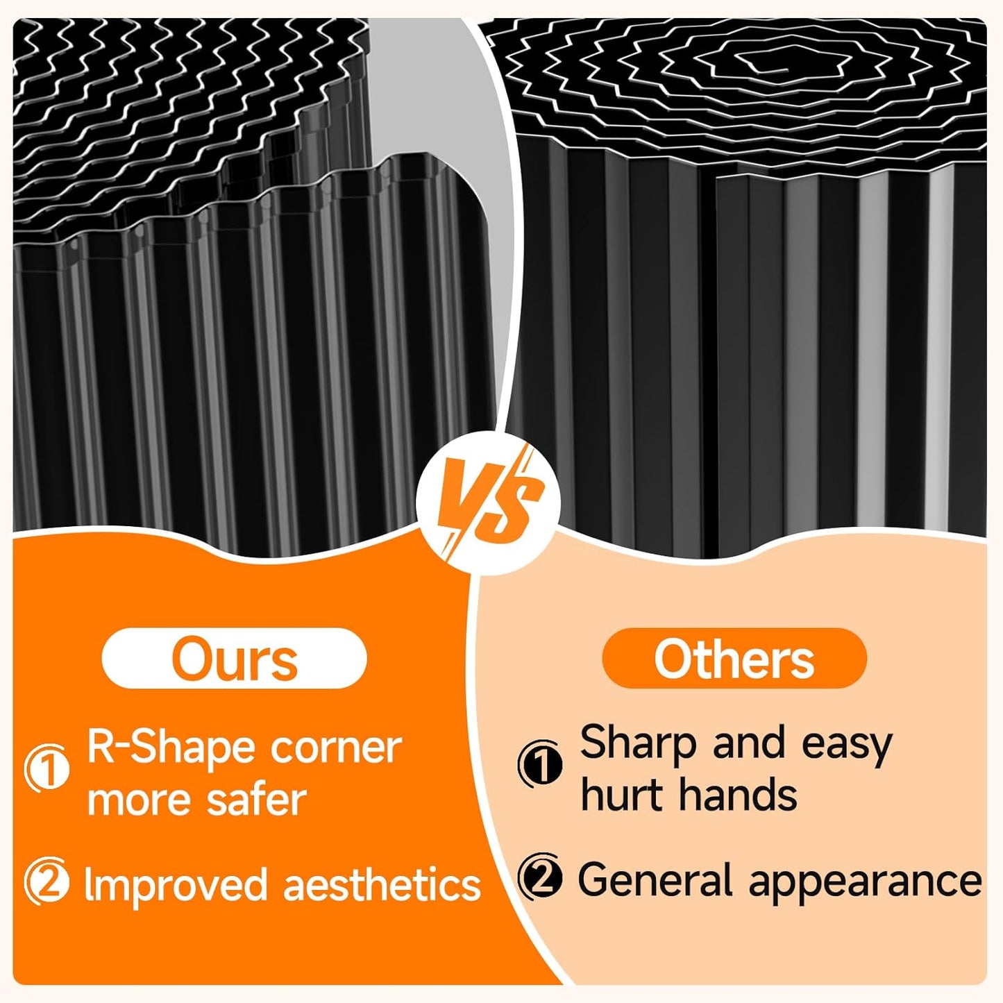 Corrugated Garden Edging, 10"×10Ft Galvanized Steel Landscape Edging & Lawn Edging Border, Metal Garden Border for Flower Beds, Garden,Lawn,Raised Beds & Tree Surrounds (Black)