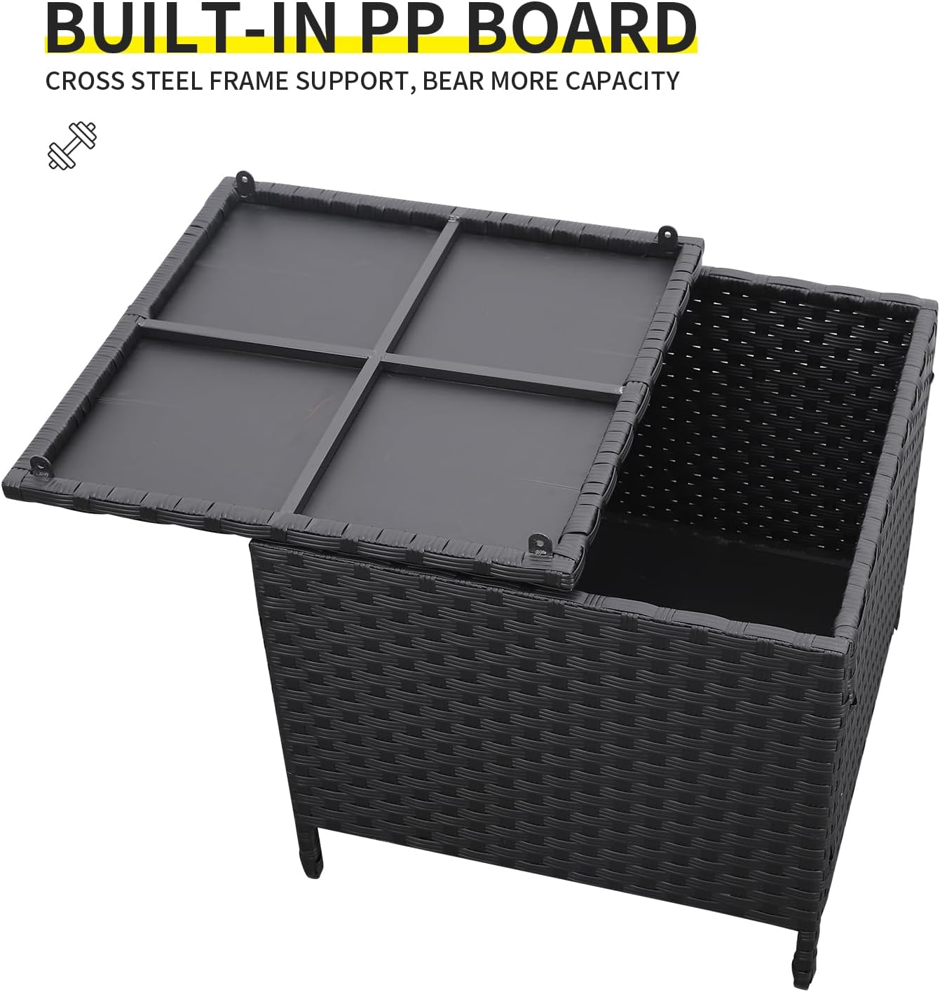 Outdoor Wicker Storage Side Table, Patio Black PE Rattan End Table with Storage, Square Container for Furniture Covers, Toys, and Gardening Tools