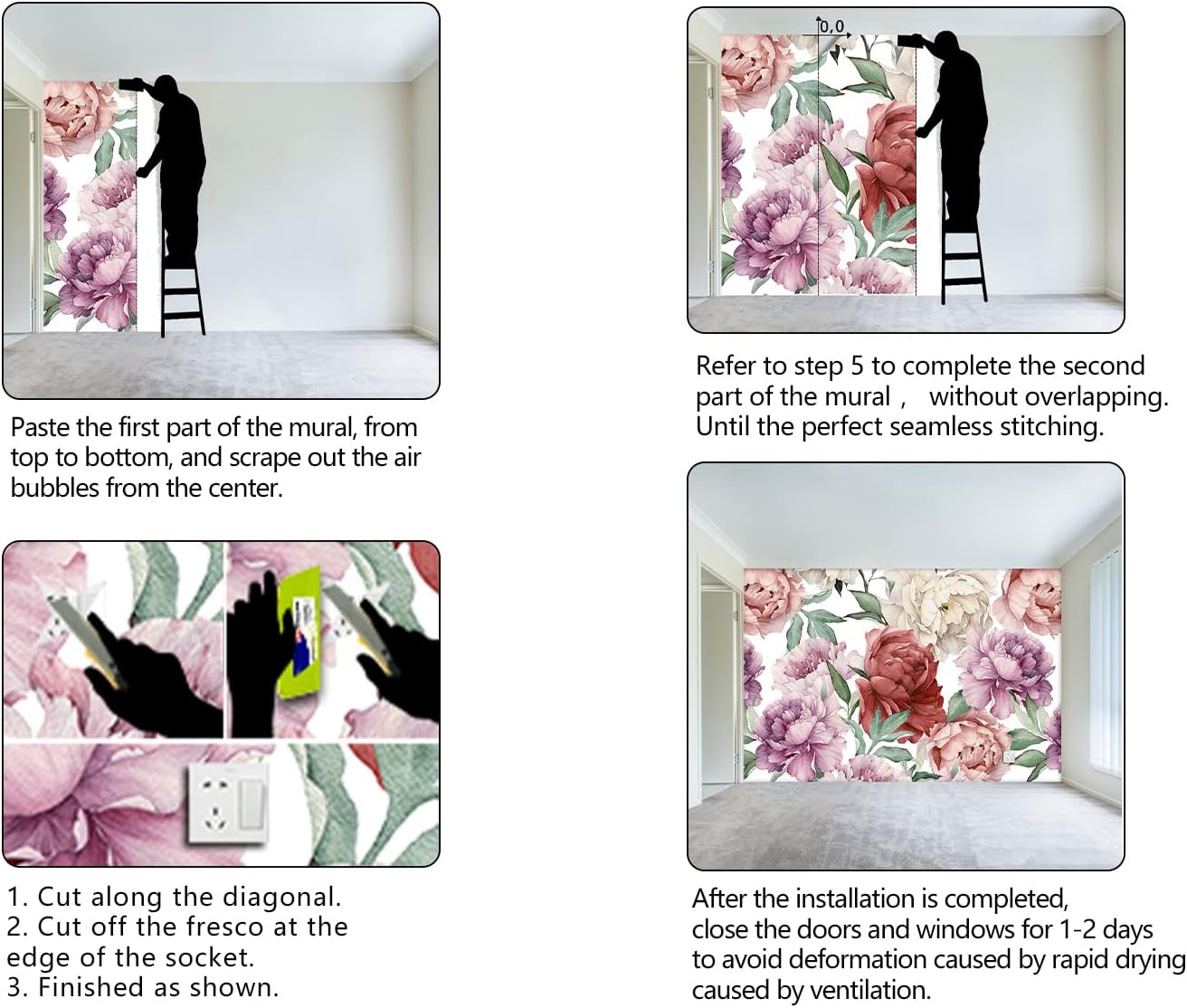 Pink Peony Flowers Mural Bedroom Peony Floral Wallpaper Room Decor Living Room tv Background Large Wall Mural - 160"x108" (Not Peel and Stick)