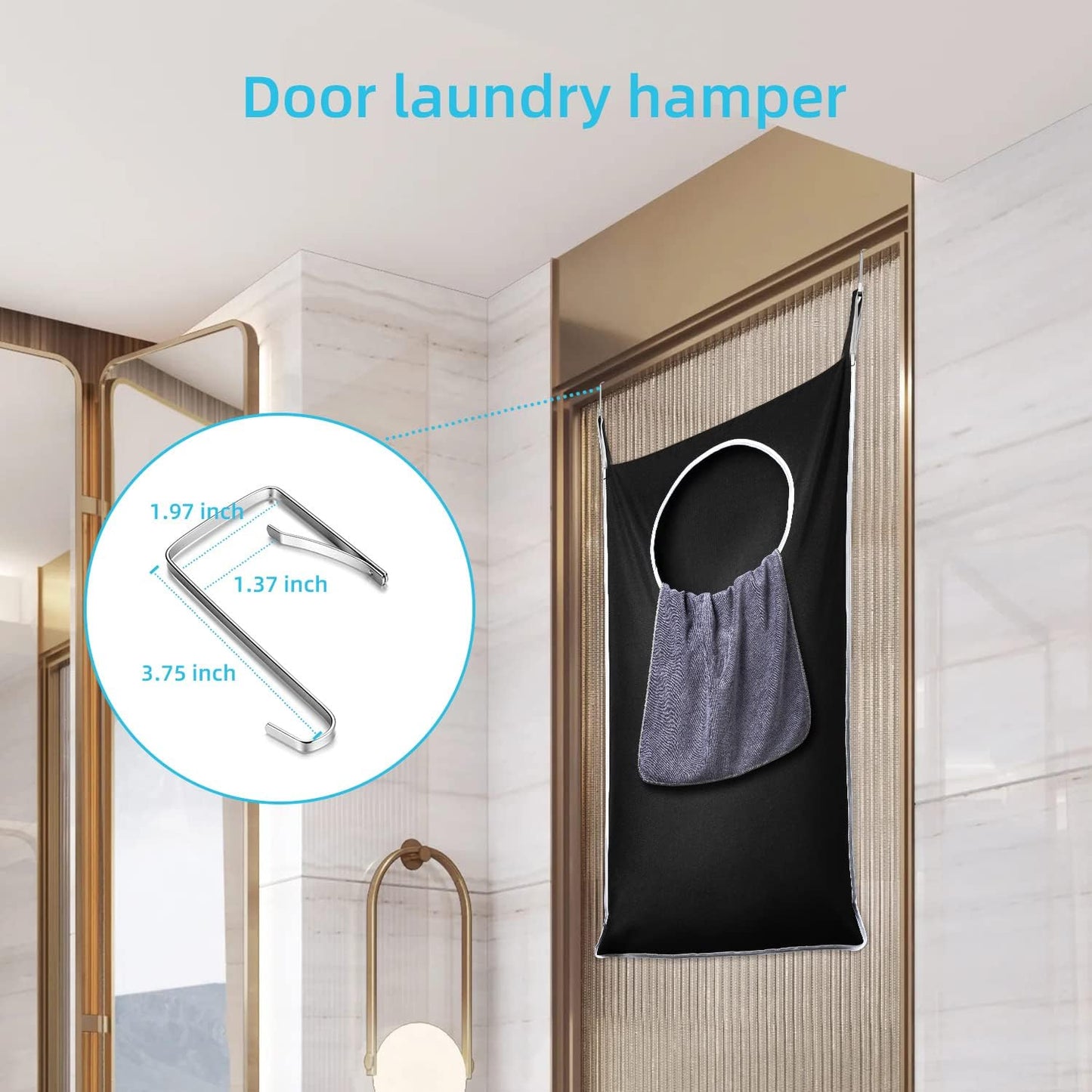 KEEPJOY 2 Pack Door Hanging Laundry Hamper, XL Hanging Bag with Large Opening and 2 Hooks for Whole Family - 36.5X22.5 inch - Black (2pack)