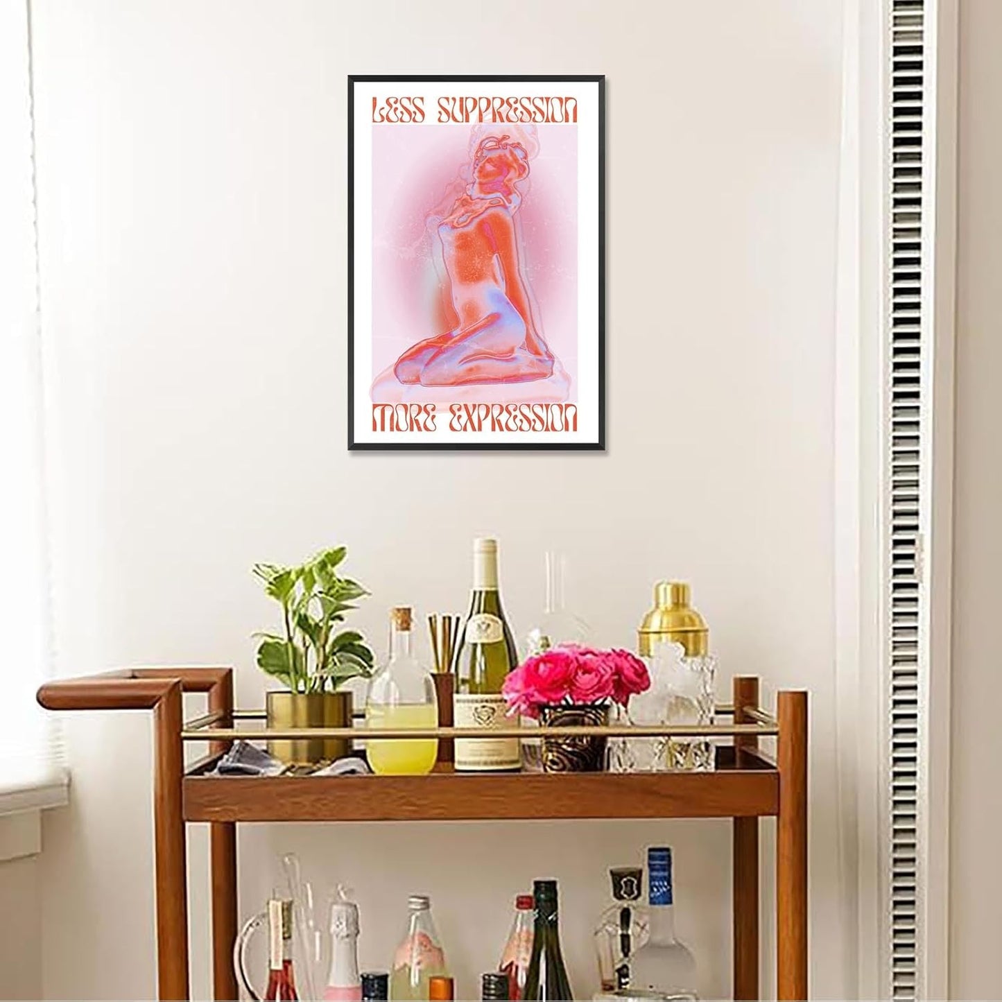 Spiritual Affirmation Art Poster Pink Woman Canvas Wall Art Aesthetic Pictures Sexy Woman Prints Painting Trendy Gradient Aesthetic Wall Decor Living Room Bedroom 16x24in Framed