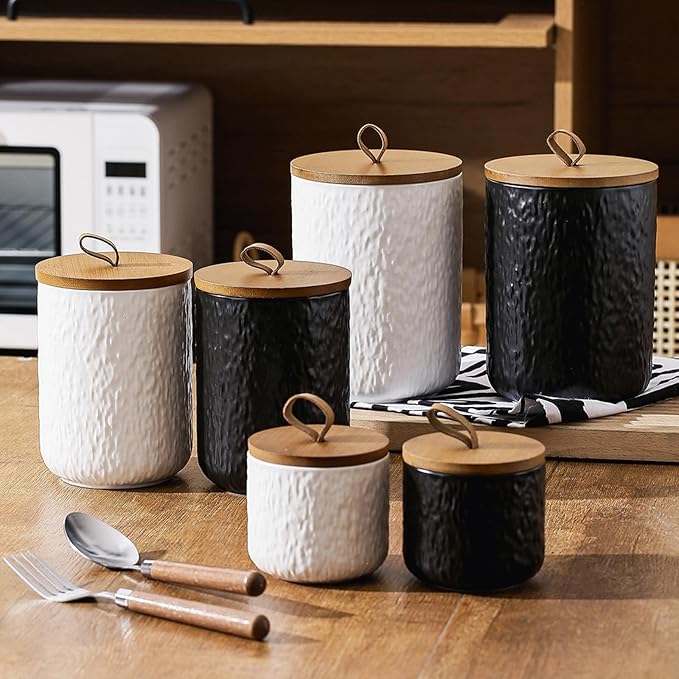 Kitchen Canisters for Countertop, Ceramic Coffee Canisters with Airtight Lids Food Storage Jars Sugar Container for Kitchen Counter Tea, Coffee Beans, Spice (#001White-27oz/800ml)