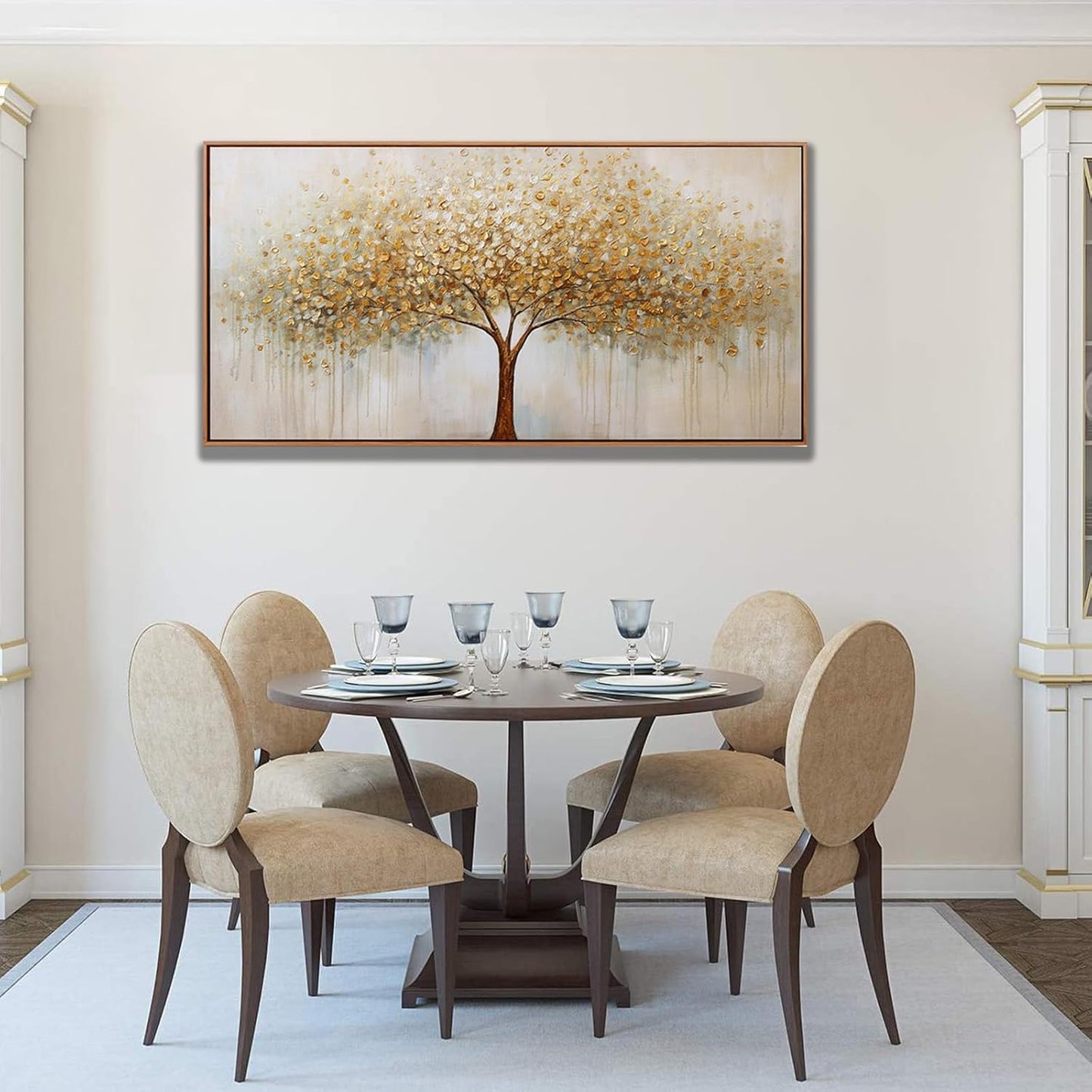 Wall Art Abstract Gold Tree of Life Framed Modern Artwork Canvas Painting Textured Tree Pictures Wall Decor for Living Room Bedroom Dining Room Home Office Decor 24"x48" with Framed