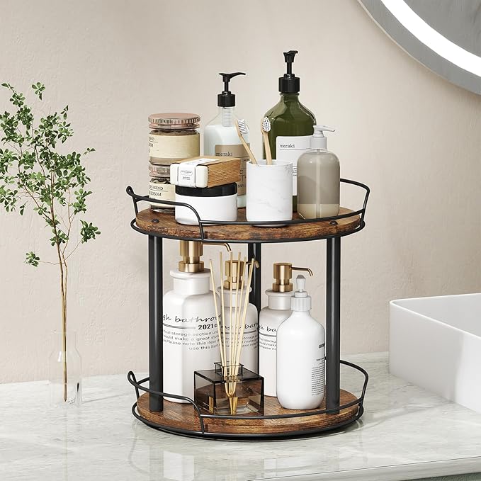 LAMU 12.2'' Wood Lazy Susan Turntable Organizer for Cabinet, 3 Tier Lazy Susan Spice Rack Organizer for Kitchen, Table Top, Countertop, Pantry, Bathroom