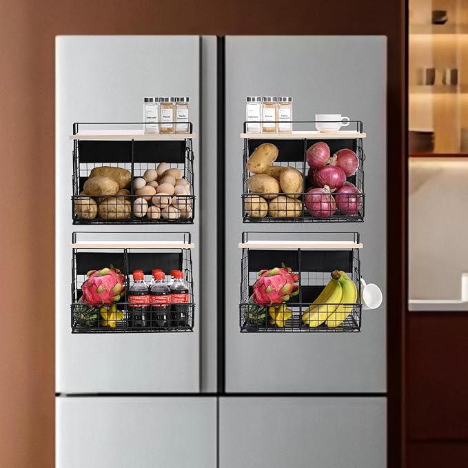 Large Magnetic Shelf for Fridge, Fruit and Vegetable Storage Wire Basket, Potato And Onion Storage Bin for Kitchen Organizers, Magnetic Spice Rack for Refrigerator, Kitchen Counter, RV and Laundry