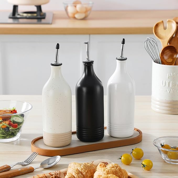 vancasso 20 Oz Ceramic Olive Oil Dispenser Bottle, Bottle Dispenser with Spout and Funnel for Kitchen,Suitable for Oil, Vinegar, Coffee Syrups & Other Liquids,BK