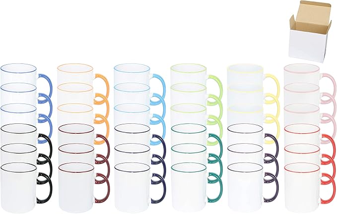 11oz White Ceramic Sublimation Coffee Mug in White Gift Box,12 Mixed Colors Banded, Case of 36