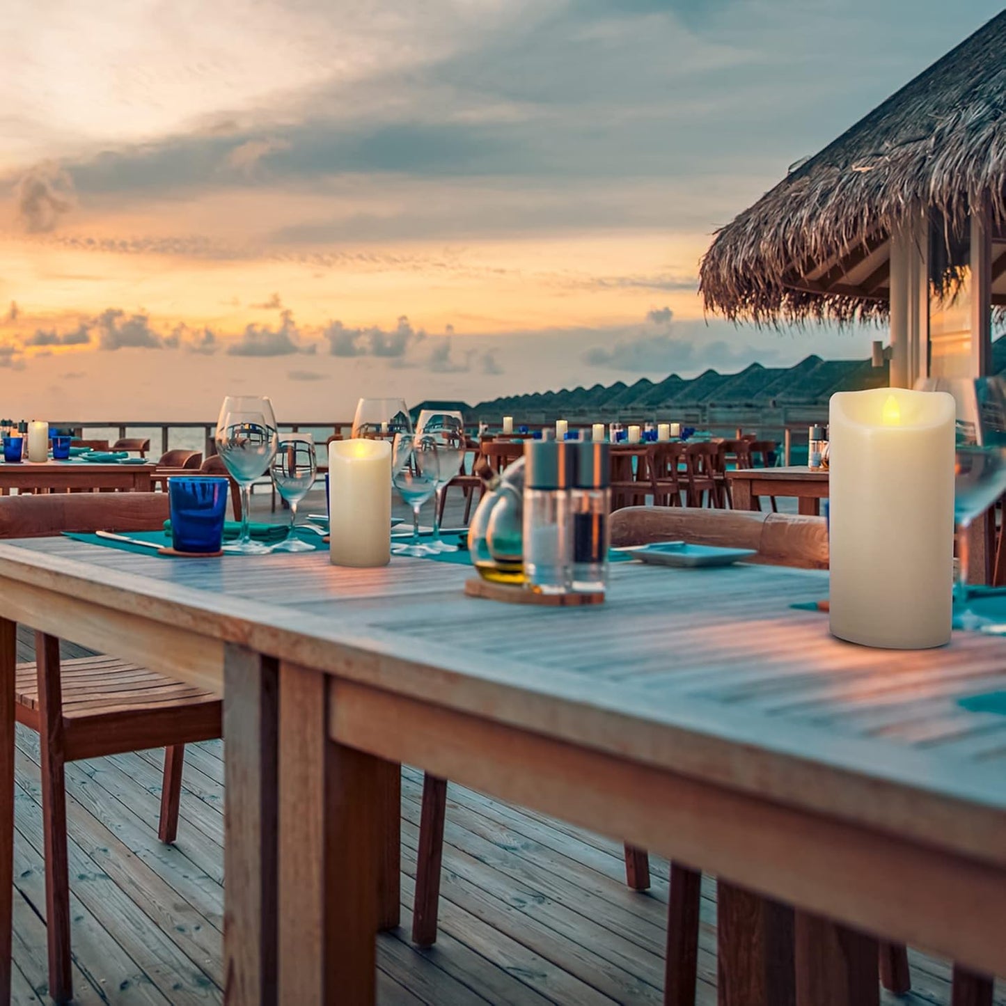 Waterproof Flameless Candles with Remote and Timers, Outdoor Indoor Flickering Battery Operated LED Pillar Candles, Ivory Plastic, Long-Lasting, Set of 6(D3 X H6)