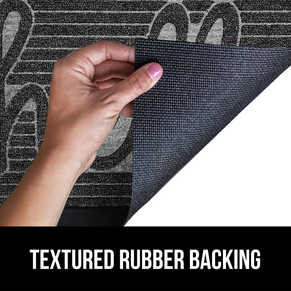 GORILLA GRIP 100% Waterproof All-Season WeatherMax Doormat, 47x35, US Designed Natural Rubber, Stain and Fade Resistant, Low Profile Indoor Outdoor Door Mats, Easy Clean Patio Mat, Charcoal Hello