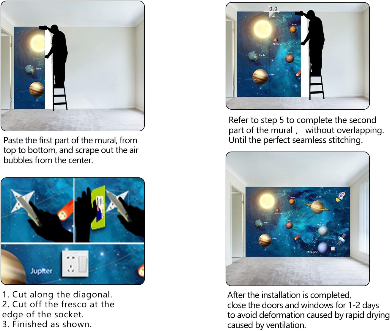 Kids Universe Planet Galaxy Wallpaper Solar System Starry bight Sky Ceiling Nursery Wall Mural - 91"x65"(Not Peel and Stick)