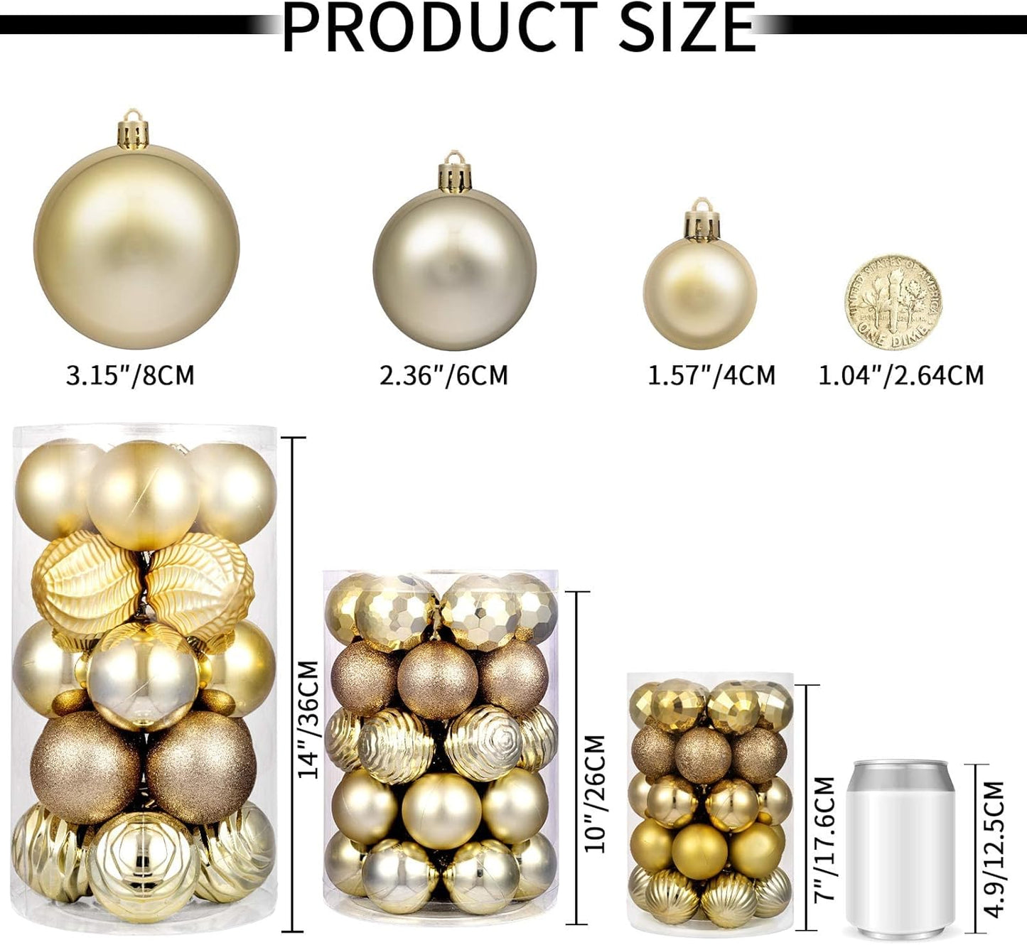 XmasExp 24ct Christmas Ball Ornaments Shatterproof Xmas Tree Hanging Balls Decorations Perfect for Holiday Wedding Christmas Decor (Champagne, 2.36")