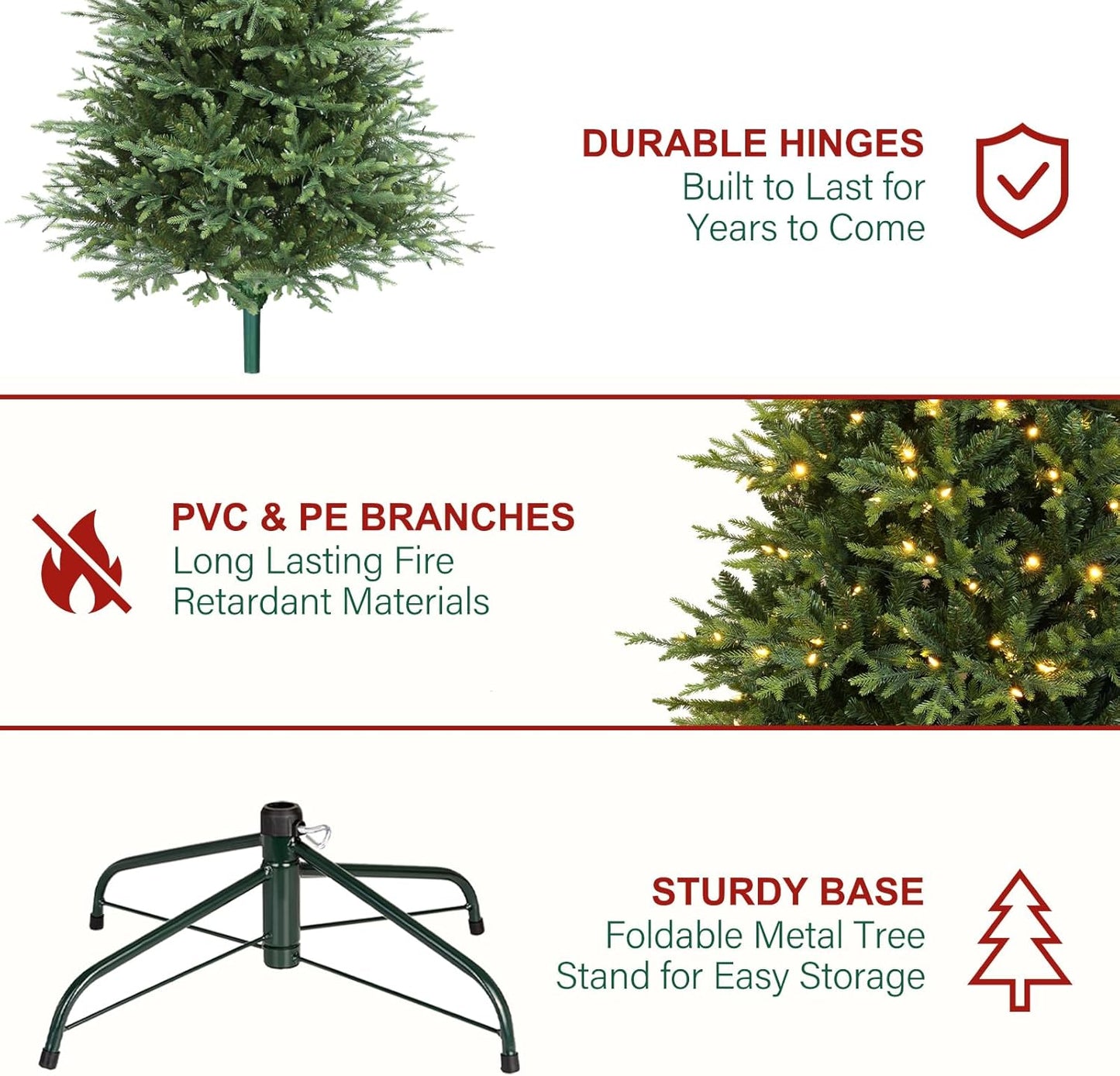 Hykolity 7.5 ft Prelit Artificial Christmas Tree, 2933 PE&PVC Branch Tips, 450 Warm White LED Lights, Metal Stand and Hinged Branches