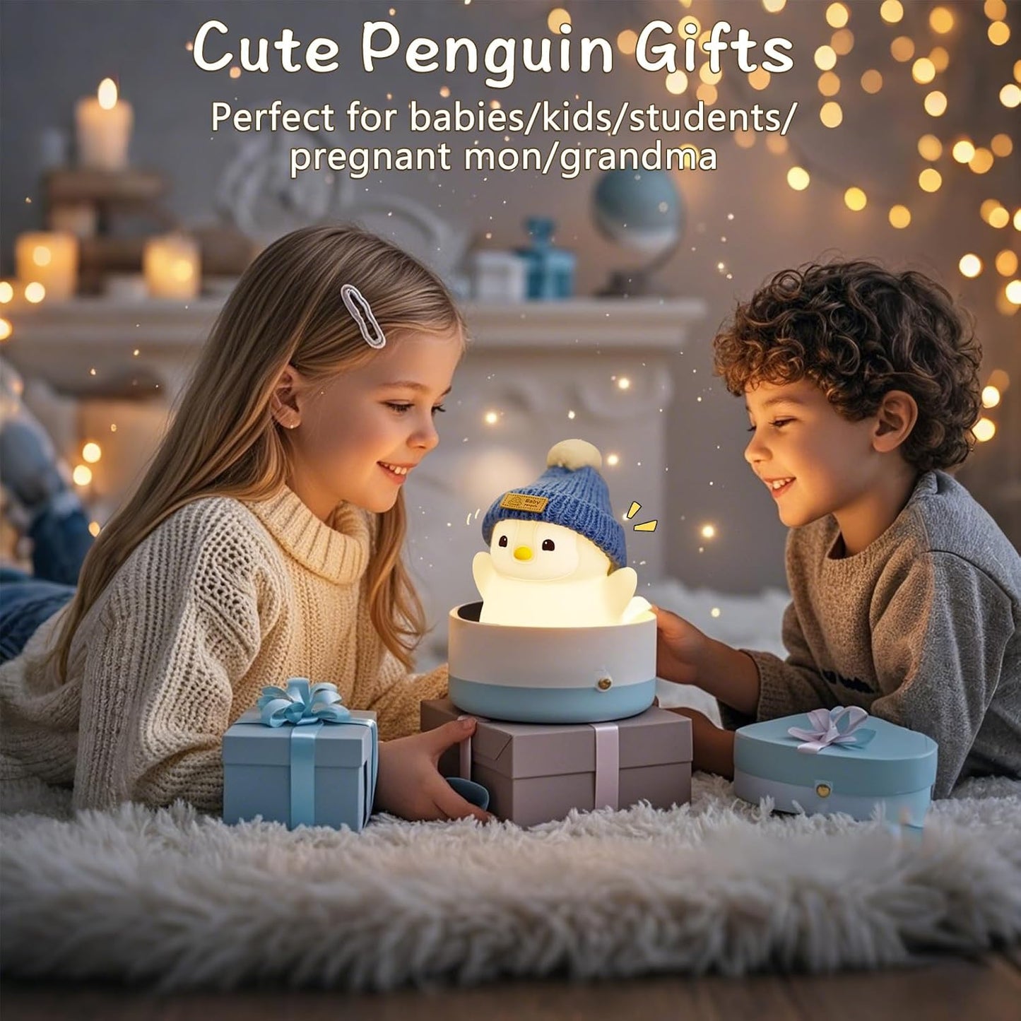 Penguin Night Light for Kids, Adorable Penguin Lamp with Hat, Food Grade Silicone Nursery Nightlight, Rechargeable/Dimmable/Timer,LED Squishy Novelty Animal Bedside Lamp,Funny Gifts for Boys
