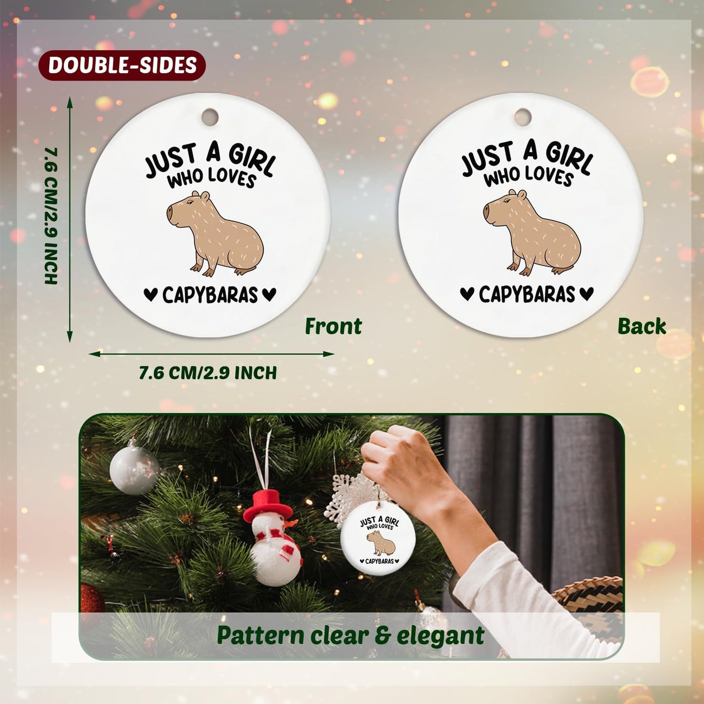 Capybara Ornament, Capybara Ornament, Capybara Gifts, Capybara Tree Decorations, Just a Girl Who Loves Capybaras Ceramic Ornaments, Capybara Decorative Hanging Ornament