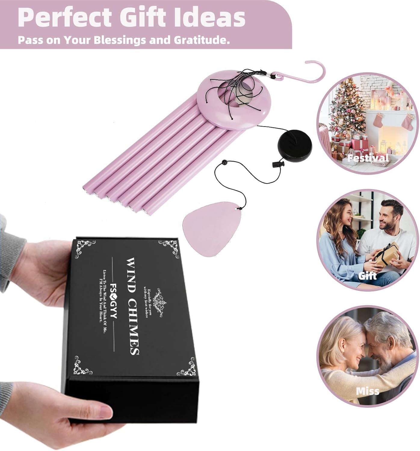 Wind-Chimes-Outdoor-Deep-Tone, Large Soothing Melodic Tones Windchimes, Wind Chimes for Outside, Memorial Wind Chime Best Gift for Mom Women Grandma Neighbors(32" Pink Coated Aluminum)