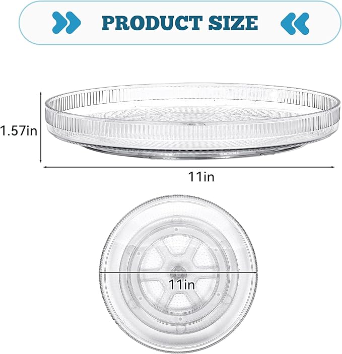FreshKeeper Plastic Lazy Susan Organizer, Clear Pantry Shallow Lazy Susan Turntable for Cabinet and Kitchen 11’’