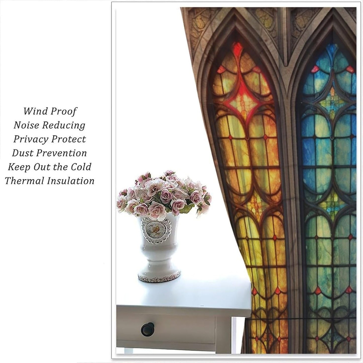 Stained Glass Curtains,Mid Century Vintage Style Abstract Art Home Decor Drapes for Bedroom Living Room Kitchen Window Treatment 2 Panels Set Total Size 63" W X 63" L Inch