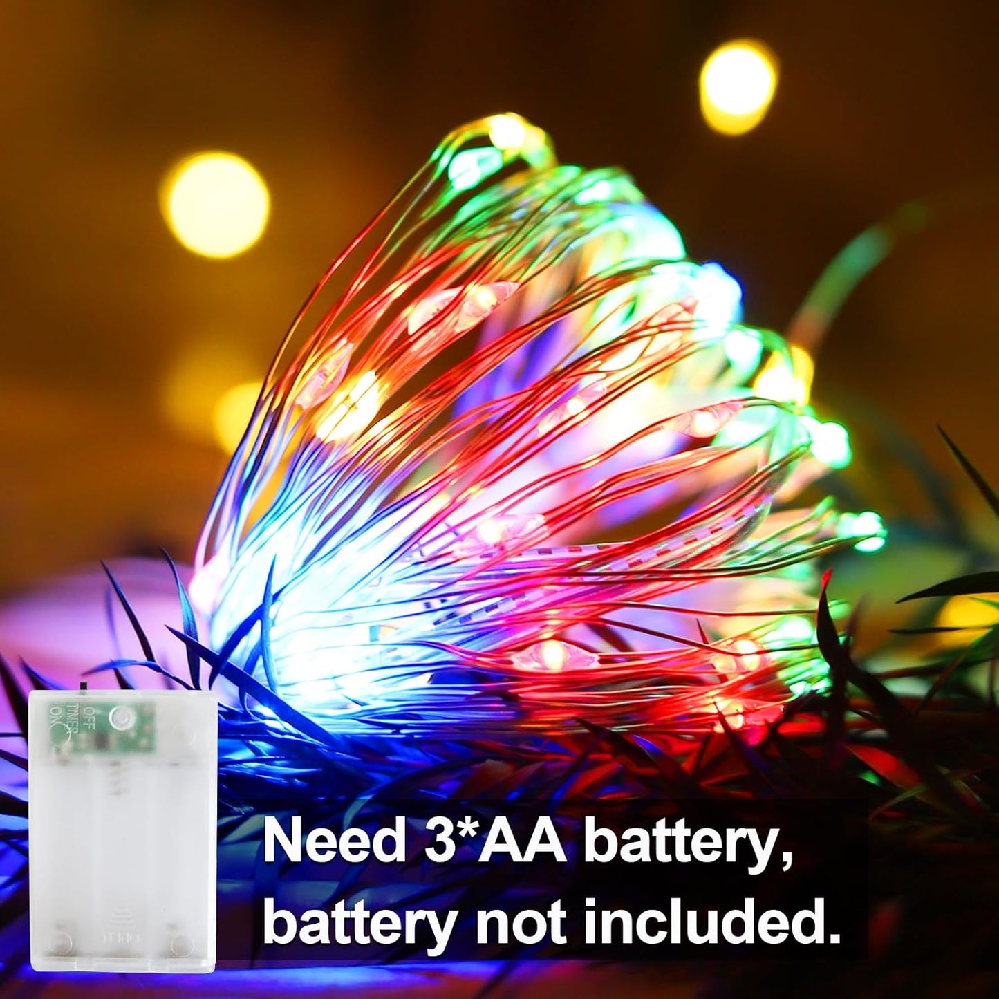 Christmas Decorations Multicolor Fairy String Lights, Battery Operated with Timer, 2 Pack Total 33FT 100 Led Mini Battery Powered Twinkle Mason Jar Waterproof Firefly Lights DIY Party