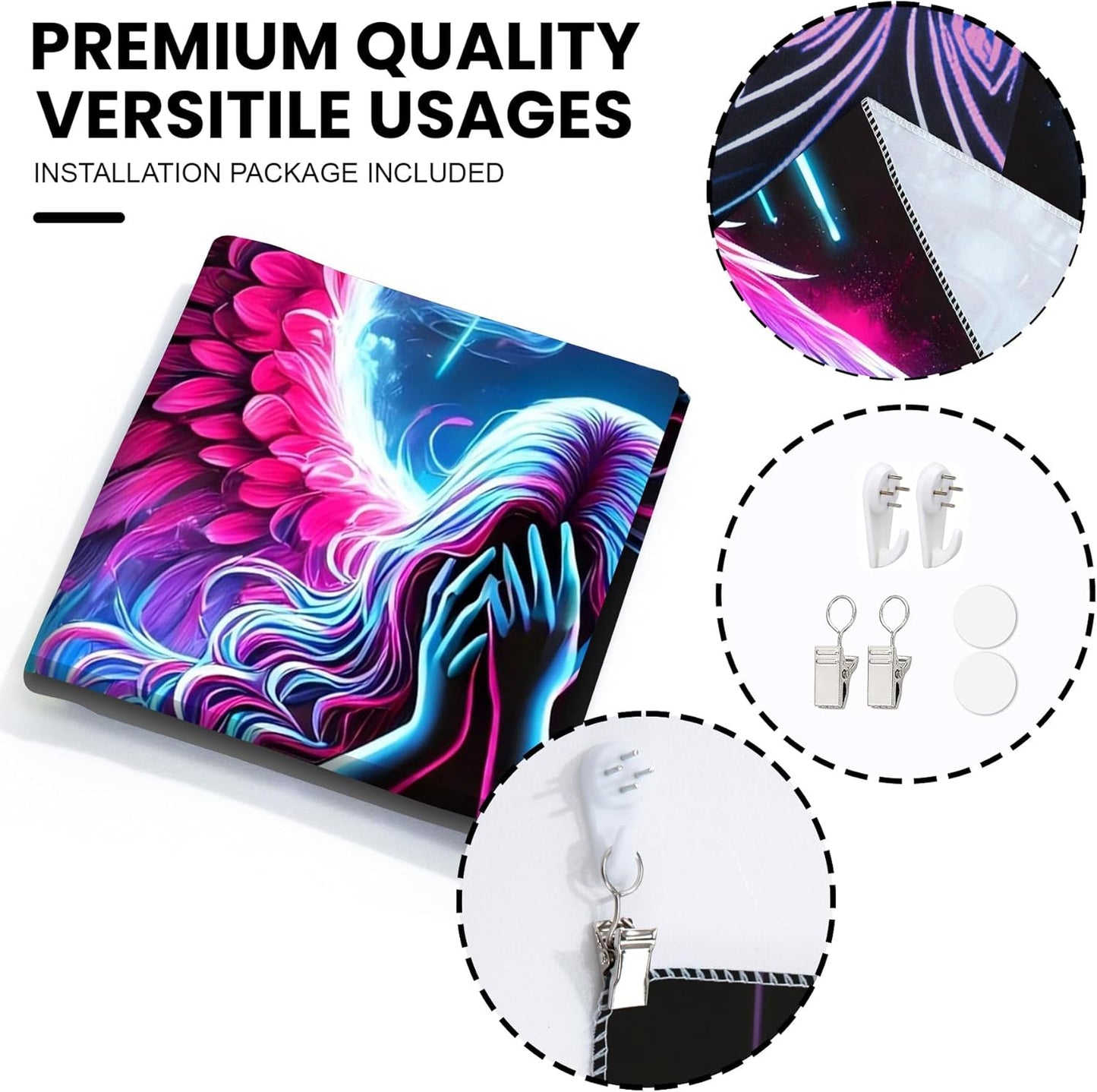 Blacklight Tapestry,WingTapestry Glow In The Dark,UV Reactive Black Light Upright Posters Wall Hanging for Bedroom Dorm Living Room Backdrop Decor (wing1, 59L" x 51W")