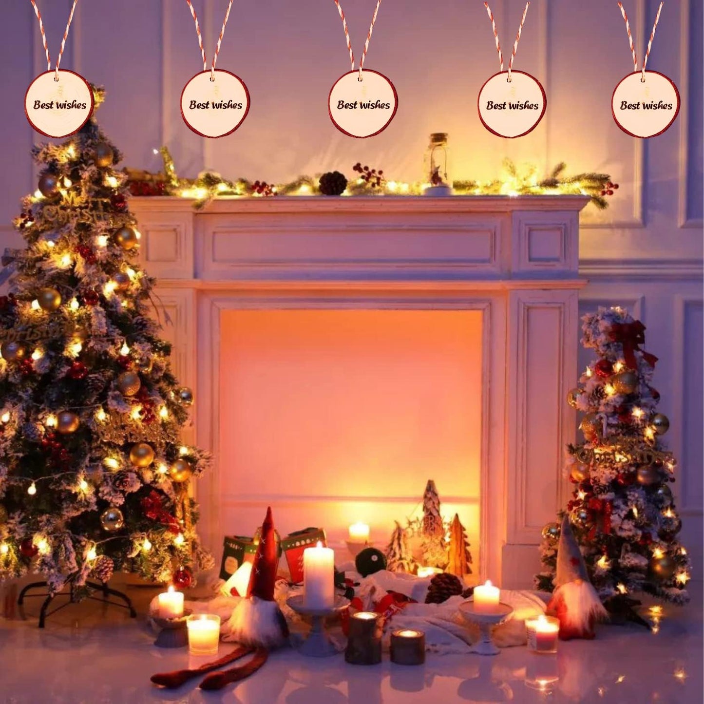 Wood Slices TICIOSH Craft Unfinished Wood kit Predrilled with Hole Wooden Circles for Arts Wood Slices Christmas Ornaments DIY Crafts 30 Pcs 3.1-3.5 inches