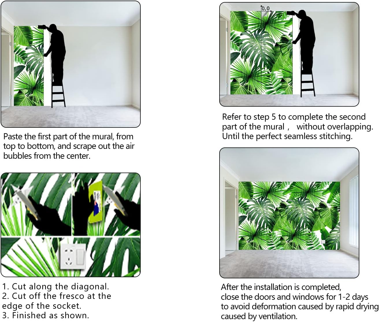 Tropical Green Botanical Leaf Wallpaper Bedroom Plant Mural Room Decor Living Room tv Background Large Wall Mural - 160"x108" (Not Peel and Stick)