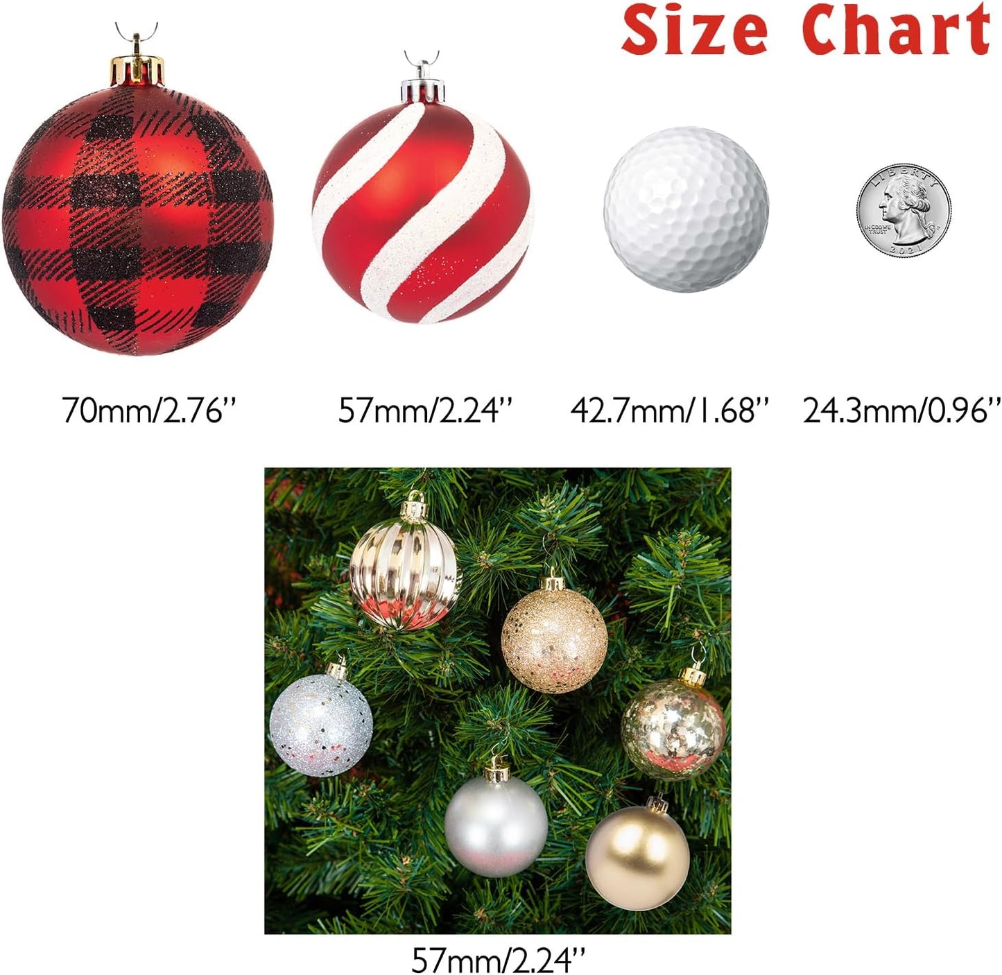 Every Day is Christmas Ornaments, Shatterproof Christmas Tree Ornament Set, Christmas Balls Decoration 50 Count (2.24"/57mm, Gold Silver)